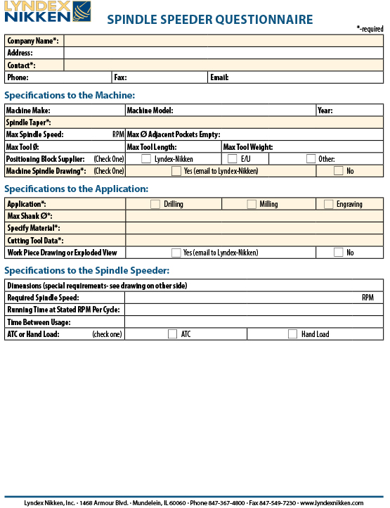 Spindle Speeder Questionnaire